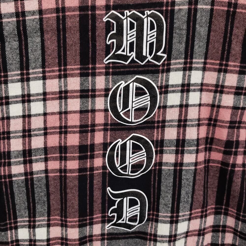 Stella Tweed Cropped Flannel Womens Large Pink Plaid MOOD Frayed Hem Button Up - Picture 2 of 6